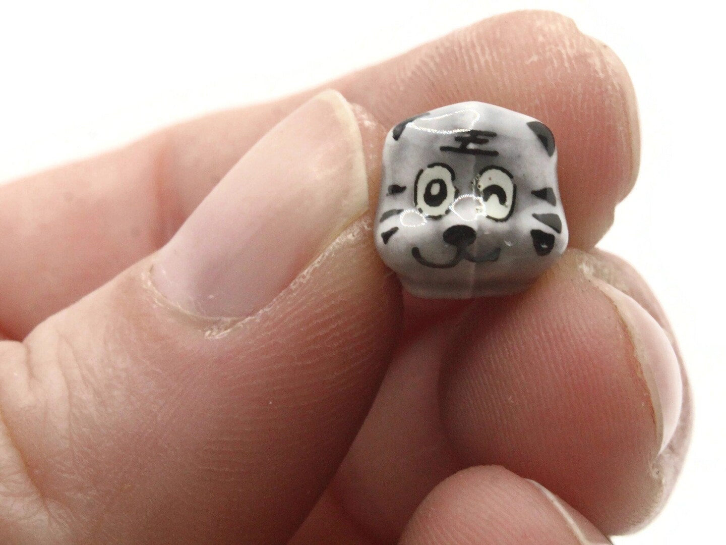 5 Porcelain Tiger Cat Gray Striped Porcelain Glass Animal Beads