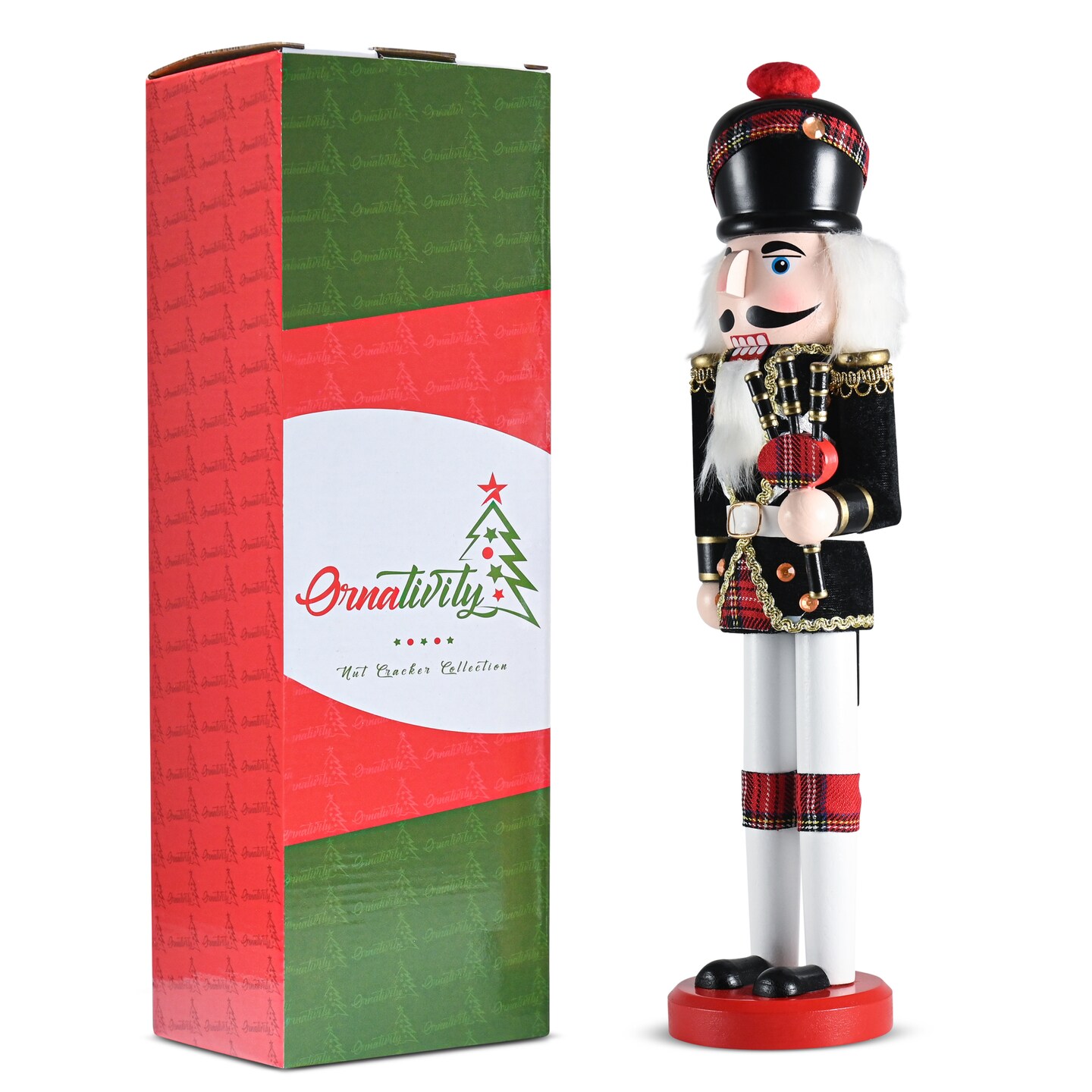 Ornativity Christmas Bagpipe Soldier Nutcracker &#x2013; Red and Black Wooden Nutcracker Soldier with Bagpipe Xmas Themed Holiday Nut Cracker Doll Figure Decorations