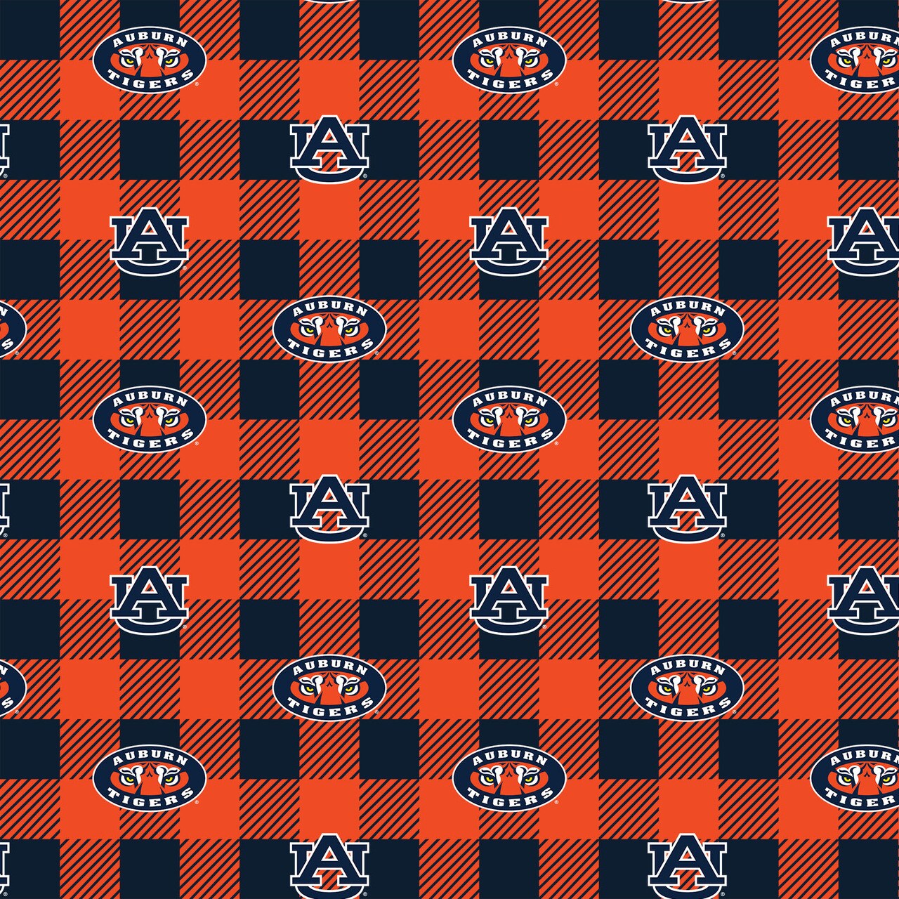 Sykel Enterprises-Auburn University Fleece Fabric-Auburn Tigers Buffalo Plaid Fleece Blanket Fabric-Sold by the yard