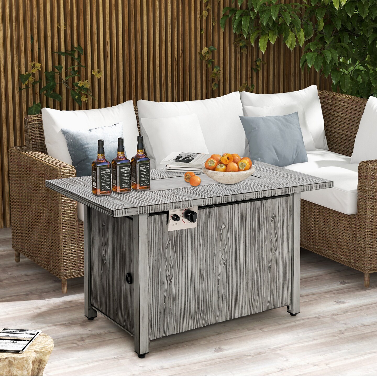43 Inch 50 000 BTU Propane Fire Pit Table with Removable Lid-Grey