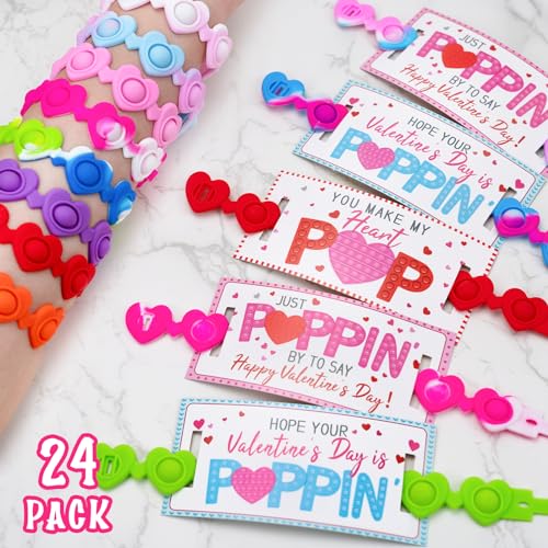 30 Pack Valentines Day Gifts for Kids School Party Favors kids Valentines  Cards for Kids Classroom Exchange Bulk Toys Its Mini Toy Goodie Bags  Stuffers Heart Pop Fidget Keychain for Toddler Boys