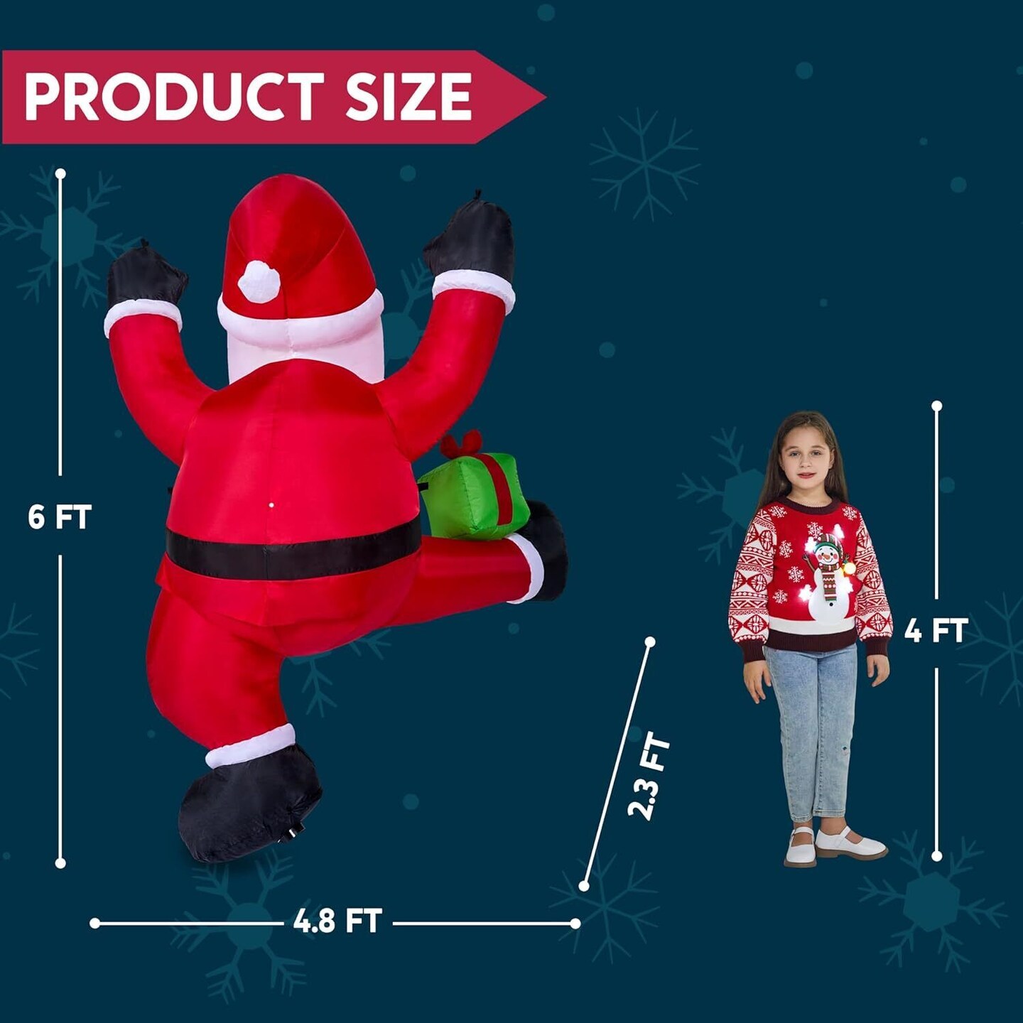 6ft Mischievous Inflatable Climbing Santa with Gift Box Christmas Decor