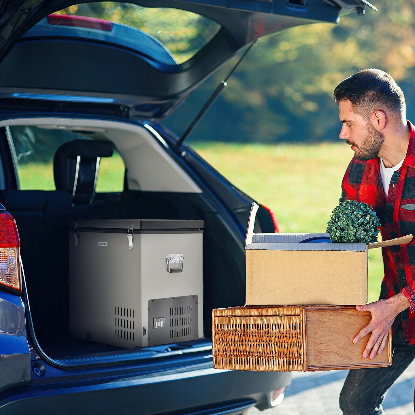 Portable Car Refrigerator with DC and AC Adapter