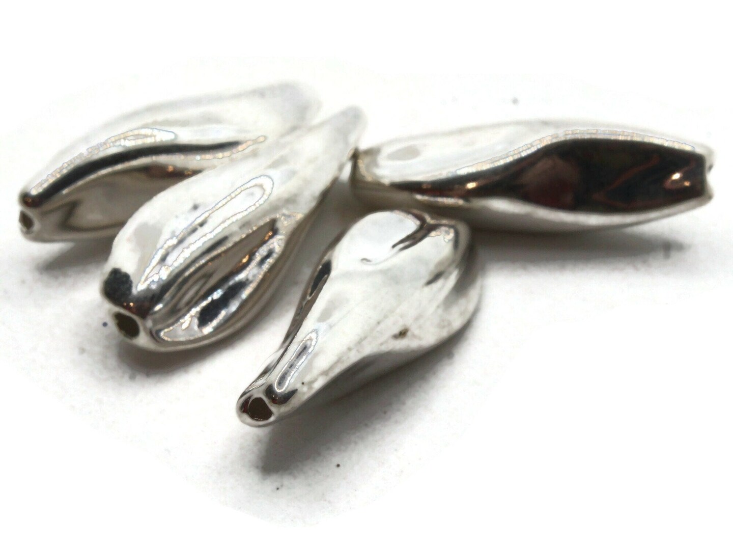 4 35mm Pinched Tube Vintage Silver Plated Plastic Beads