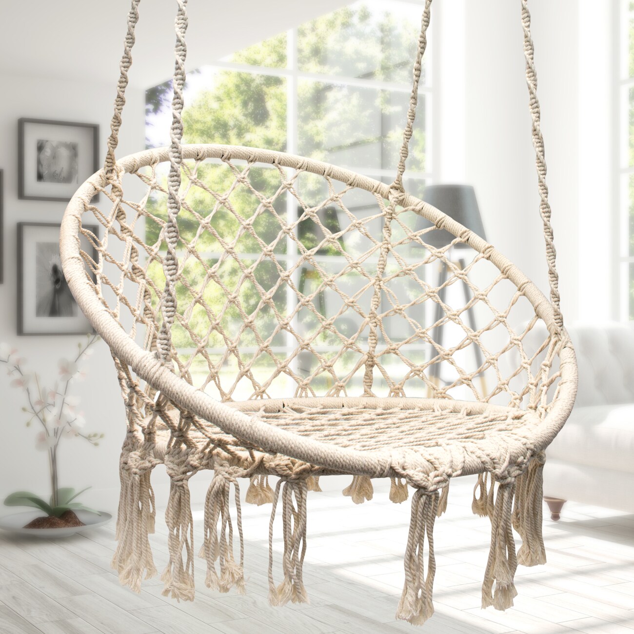 Sorbus Macrame Hanging Rope Chair