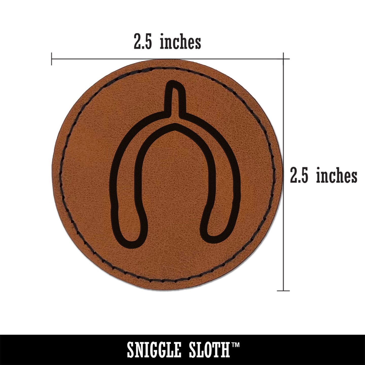 Wishbone Outline Thanksgiving Round Iron-On Engraved Faux Leather Patch Applique - 2.5&#x22;