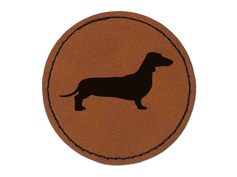 Smooth Haired Dachshund Dog Solid Round Iron-On Engraved Faux Leather Patch Applique - 2.5&#x22;
