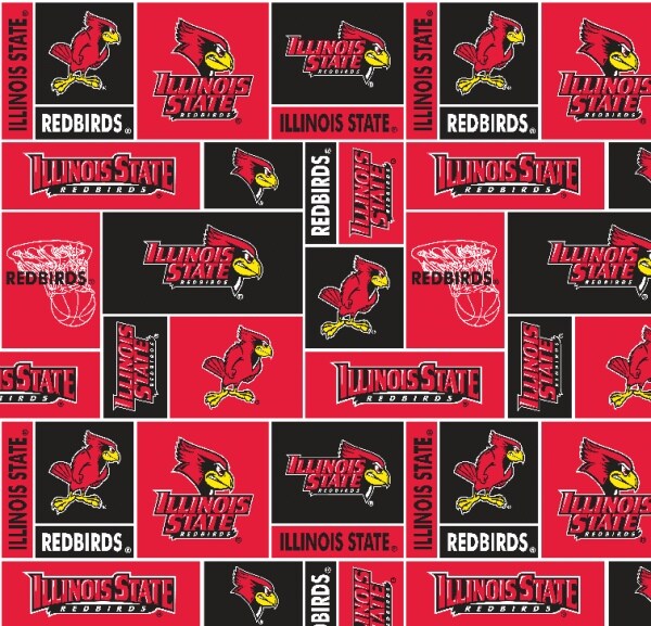 Sykel Enterprises-Illinois State University Fleece Fabric-Illinois State Redbirds Geometric Fleece Blanket Fabric-Sold by the yard