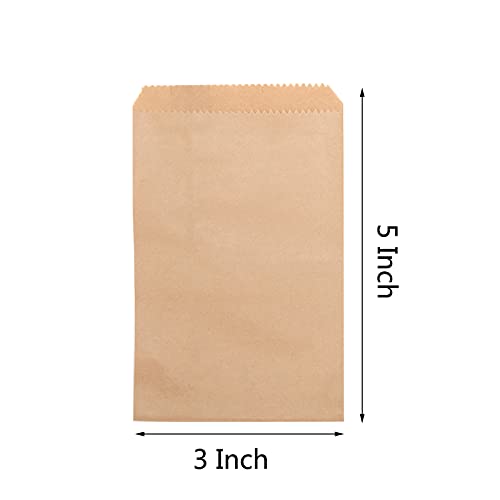 100-pack 3x5 Inches Natural Kraft Paper Bags for Bakery Cookies Treats Snacks Sandwiches Popcorn Small Gift bag