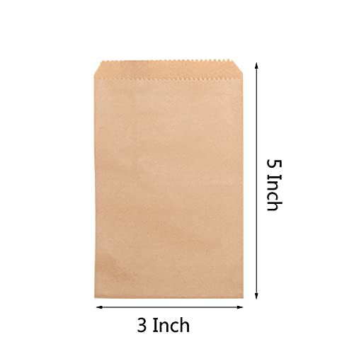 100 Pieces 3x5 Inches Natural Kraft Paper Bags for Bakery Cookies Treats Snacks Sandwiches Popcorn Small Gift bag