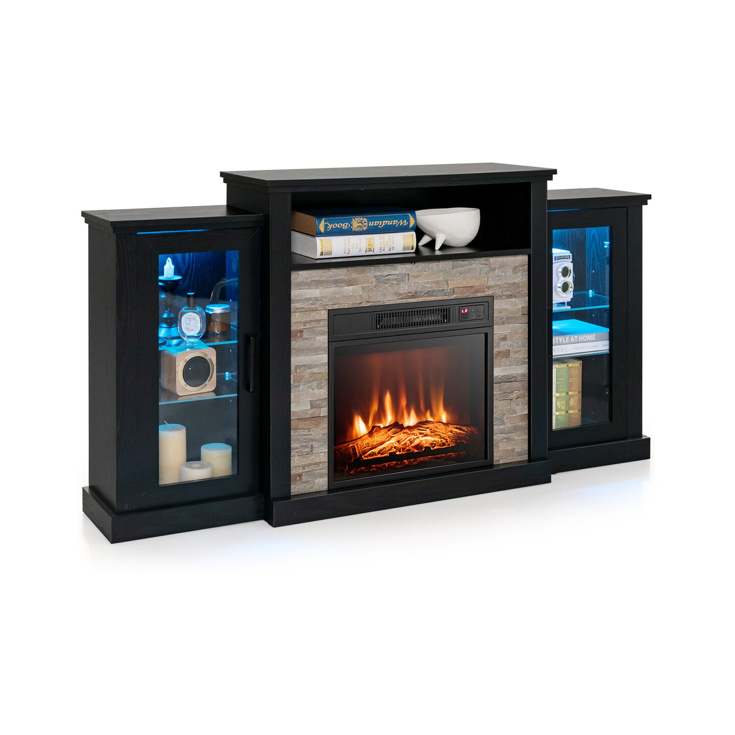 Fireplace&#xA0;Entertainment Center Stand with 16-Color LED Lights for TVs