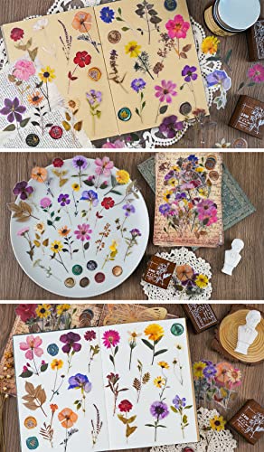 320 Pieces Pressed Flower Themed Stickers Set Dried Flowers Resin Stickers Decals Floral Botanical Journaling Stickers for Scrapbook Supplies Junk Journal Bullet Journal Planner Laptops