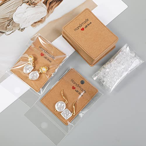 150 Pack Earring Cards for Jewelry Packaging DIY Earrings Holder Display Card with Bag for Studs Selling (Brown(Earring Card), 5x6.5cm)