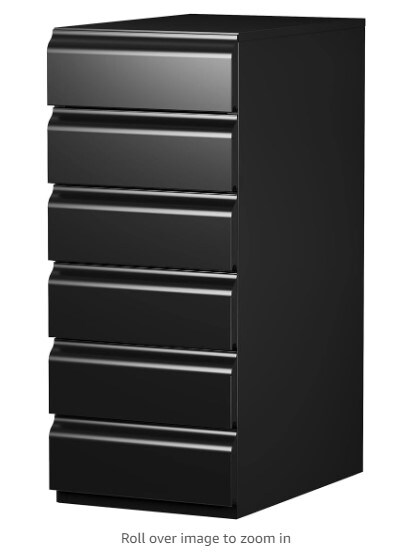 Modern Dresser Chest Storage Cabinet with Metal Sliding Rail, Metal Cabinet with 6 Drawers, 6-Layer Under Desk Storage Drawer for Living Room, Entryway, Office (Black)
