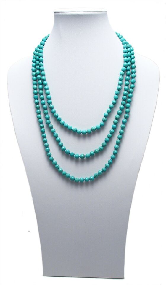 8 mm Genuine Natural Turquoise Stranded Bead Necklace