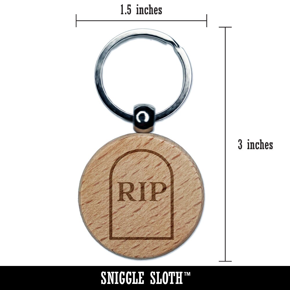 Tombstone RIP Halloween Engraved Wood Round Keychain Tag Charm