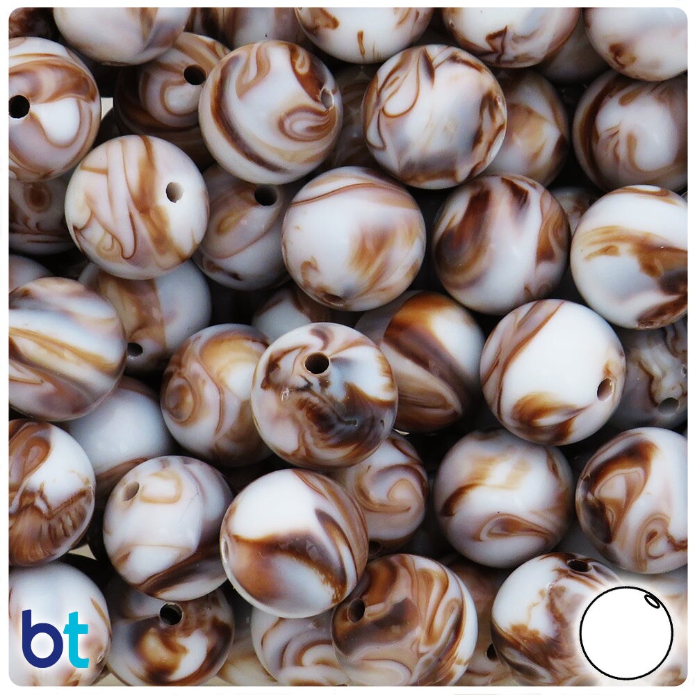 BeadTin Brown Marbled 16mm Round Plastic Craft Beads (25pcs)