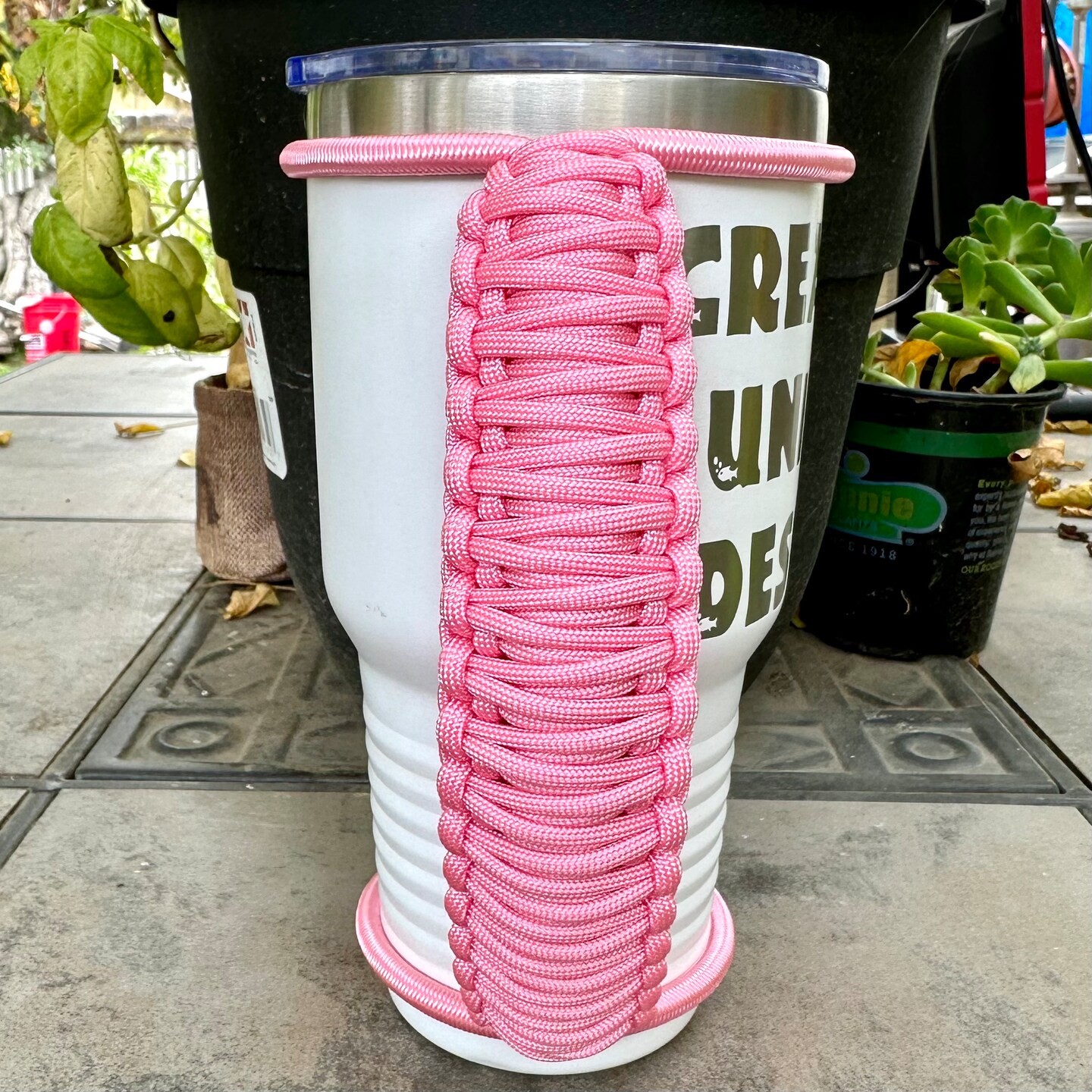 Solid Rose Pink Tumbler Handle, Stretchable Cord, Customizable