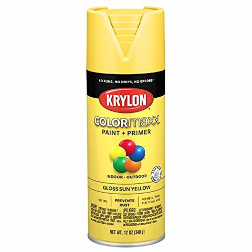 Krylon K05541007 COLORmaxx Spray Paint and Primer for Indoor/Outdoor Use, Gloss Sun Yellow, 12 Ounce (Pack of 1)