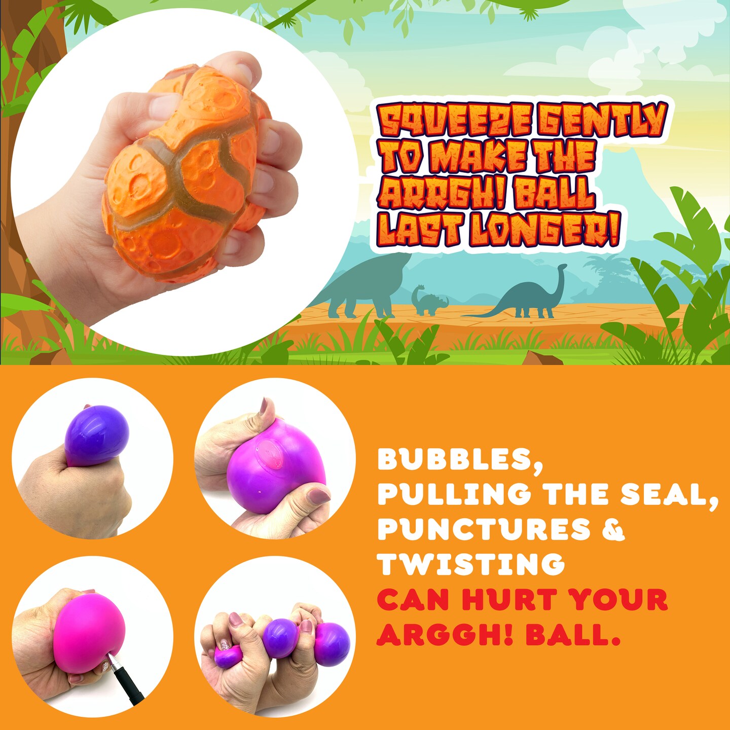 Power Your Fun Arggh Meteor Mini Stress Balls for Kids and Adults- 3pk