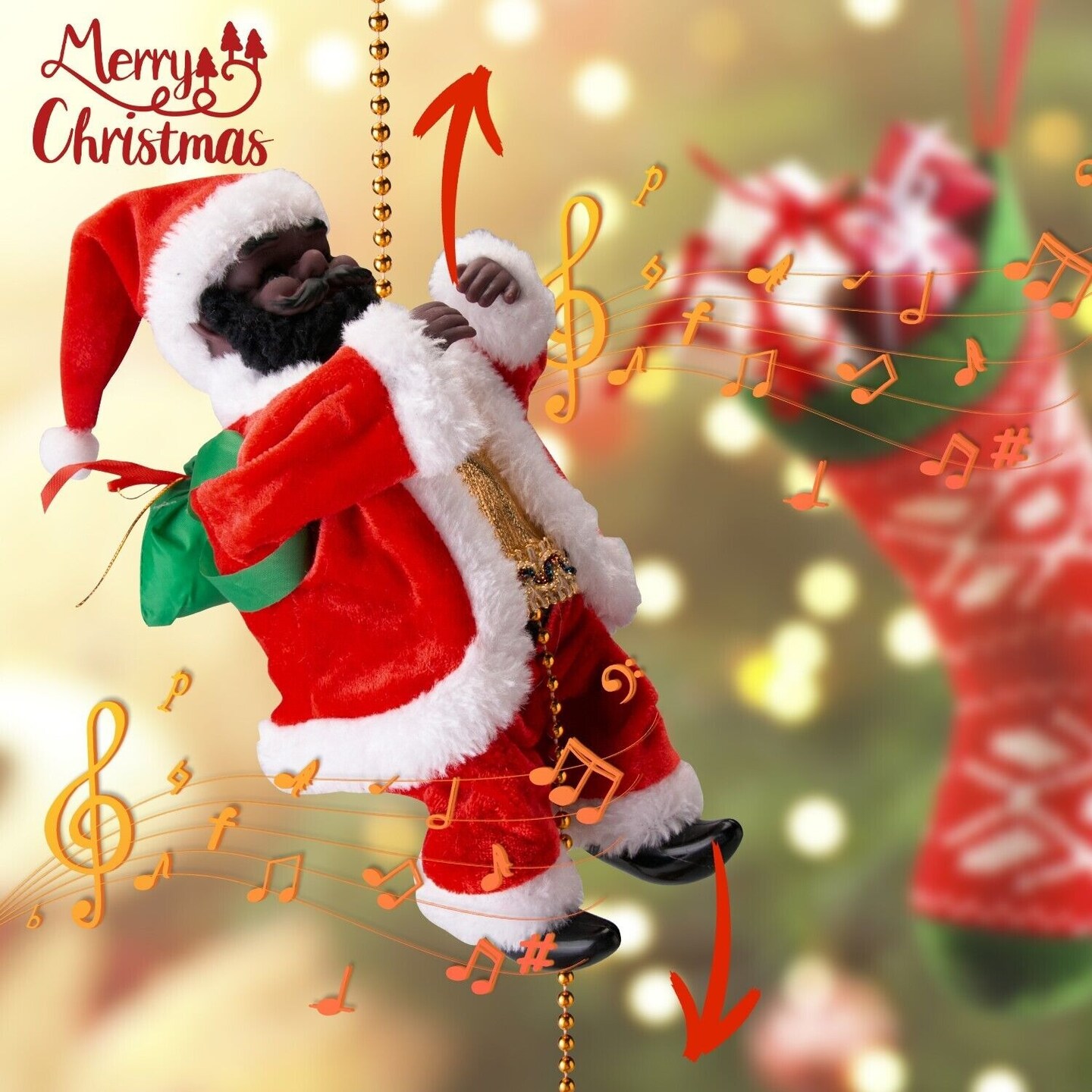 Musical Santa Rope Climber Christmas Tree Decoration Toy