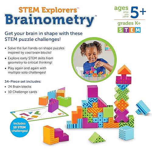 STEM Explorers Brainometry - 34 Pieces, Ages 5+ STEM Toys for Kids, Brain Teaser Toys and Games, Kindergarten Games