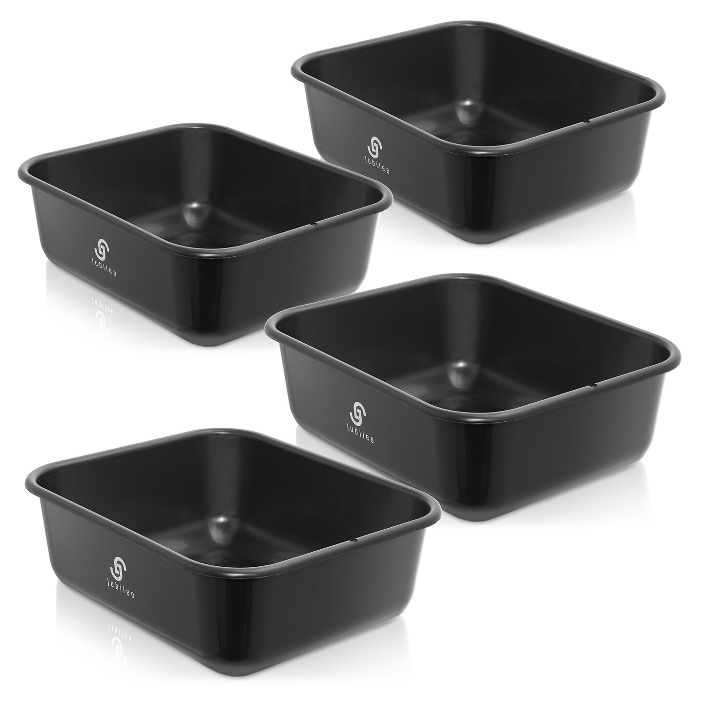 Jubilee 4-Pk Plastic Storage Bin, Black Bus Utility Tub - Heavy Duty Commercial Dishwashing Box for Restaurant Kitchen Organization and Storage