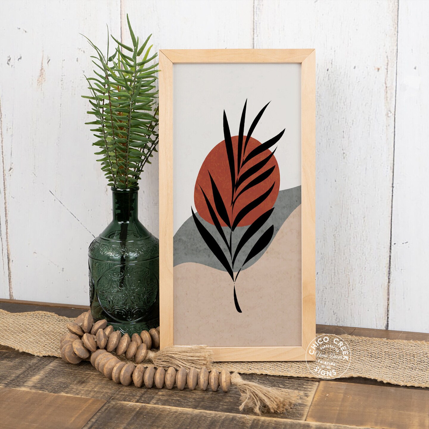 Pastel Leaves Wall Art Wood Sign Framed Home Decor Boho Abstract