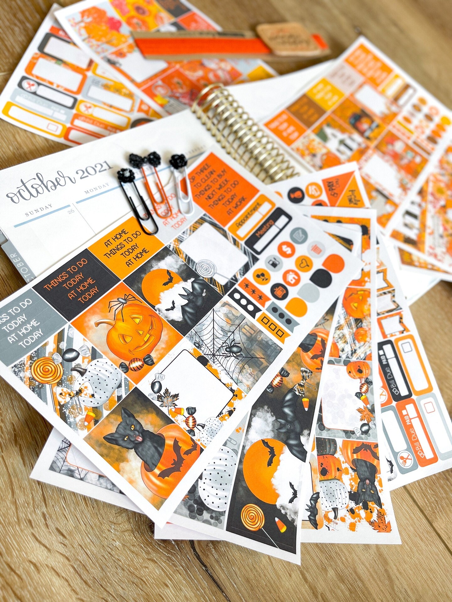 Halloween &#x26; Fall Leaves/Colors Themed Box Of Planner Stickers &#x26; Accessories (#SUB2021010)