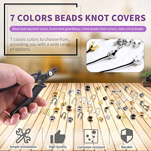 Swpeet 1501Pcs 6 Colors 4 Styles Brass Tube Crimp Beads with Bead Crimping  Pliers Kit, Including