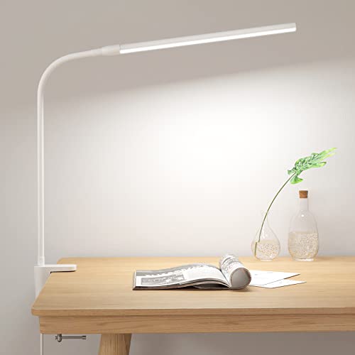 Clip on Desk Lamp LED Reading Light Dimmable USB Clamp Lamp with 3 Color Modes 10 Brightness, Adjustable Flexible Gooseneck Swing Arm for Bed Headboard, Workbench, Home Office, Nail Lamp, White