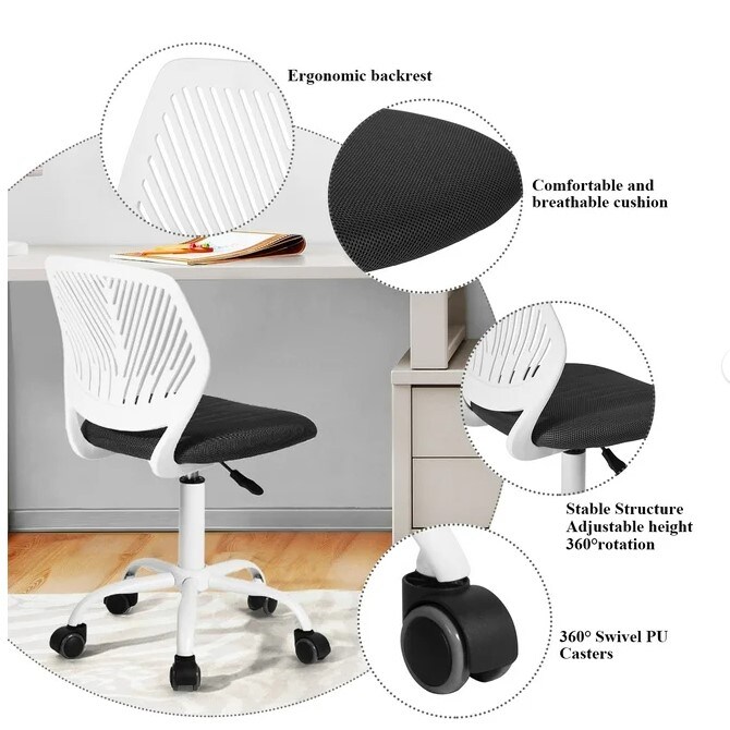 Teenage Task Office Chair: Gray, Ergonomic Computer Office Chair, Small, Adorable Chair with Breathable Mesh Seat for Students, Lumbar Support