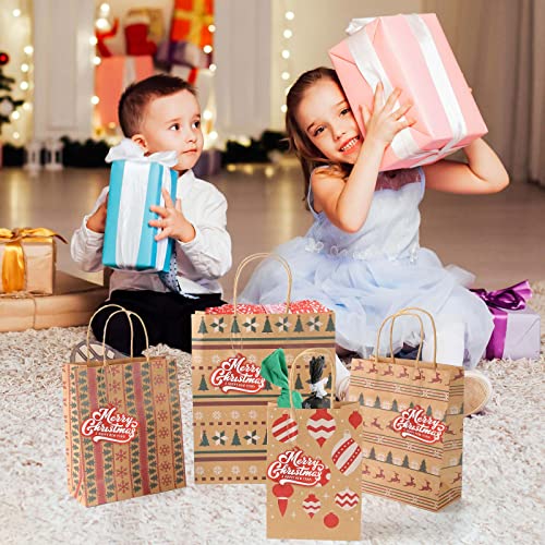 24 Pieces Christmas Gift Bags Set, 24 PCS Xmas Paper Bags 3 Sizes Bags Christmas Hand Bags Xmas Present Bags with Tags for Xmas Present Packaging Christmas Gifts Packing Christmas Decoration