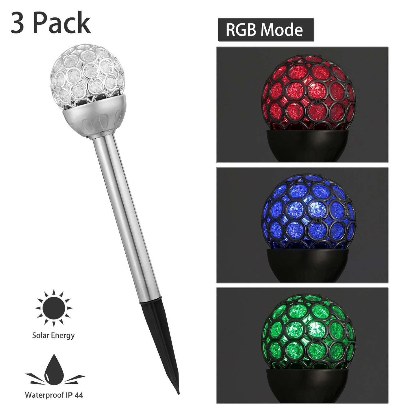 3 Pcs Outdoor Solar Lights Ball RGB Light Garden Decor Lamp Landscape Christmas