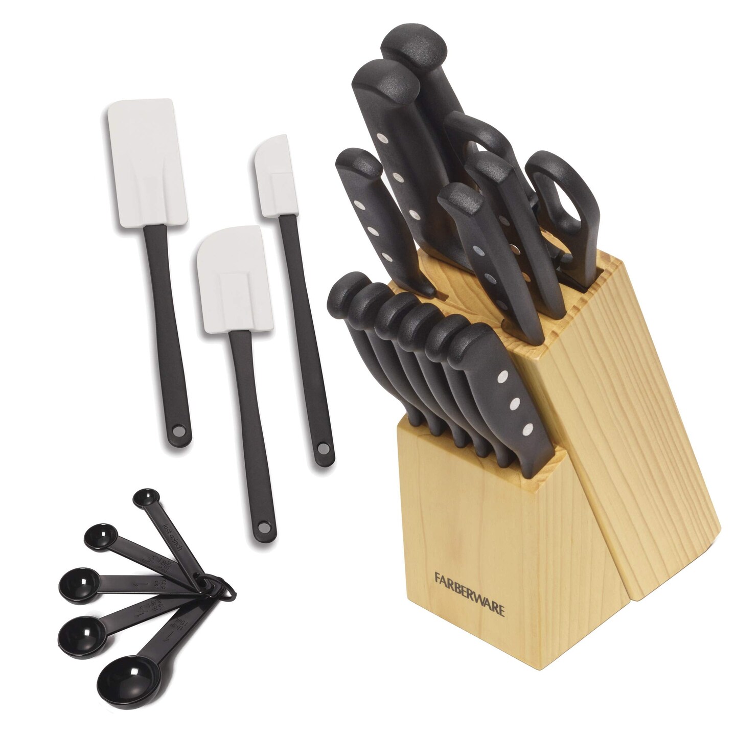 22 Pieces Never Needs Sharpening Triple Rivet High-Carbon Stainless Steel Knife Block and Kitchen Tool Set, Black