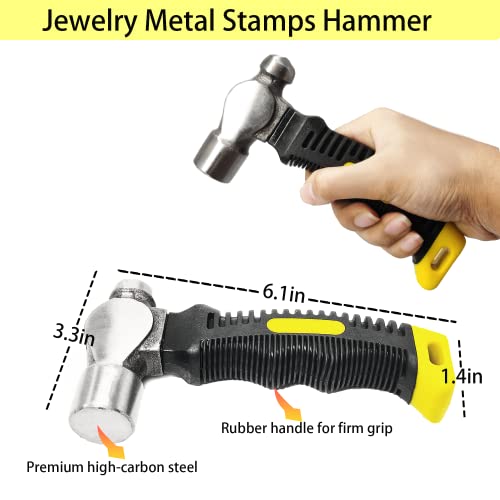 Steel Bench Block and Metal Stamping Hammer Kit, No-Rebound Metal Bench Block, Jewelry Stamping Hammer, Jewelry Metal Stamping Tools for Jewelry Making &#x26; Metal Stamping