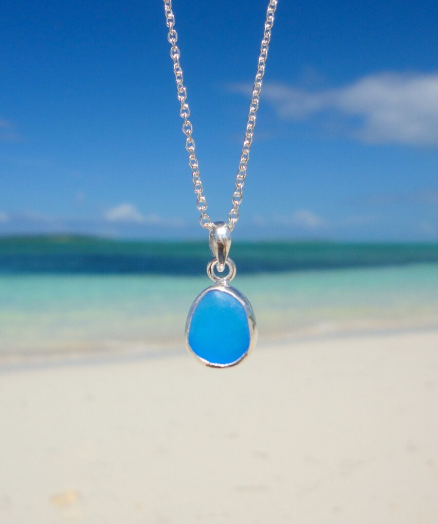 Sea Glass Pendant Necklace Petite Sterling Silver Pendant Beach Glass Jewelry Ocean Necklace for Mermaids Birthday Gift for Her Teacher Gift