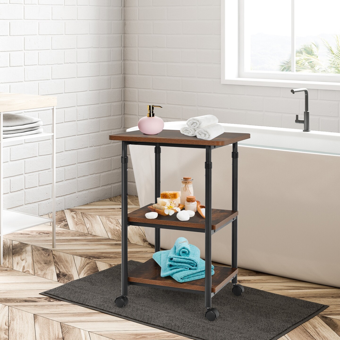 3-tier Adjustable Printer Stand with 360&#xB0; Swivel Casters