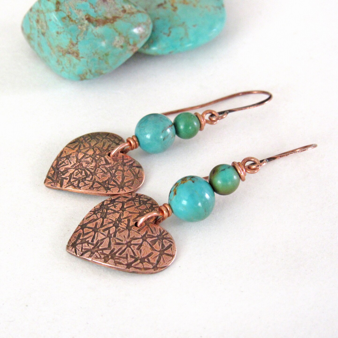 Copper Heart Earrings with Pearls - 7th Wedding Anniversary Gifts for Women