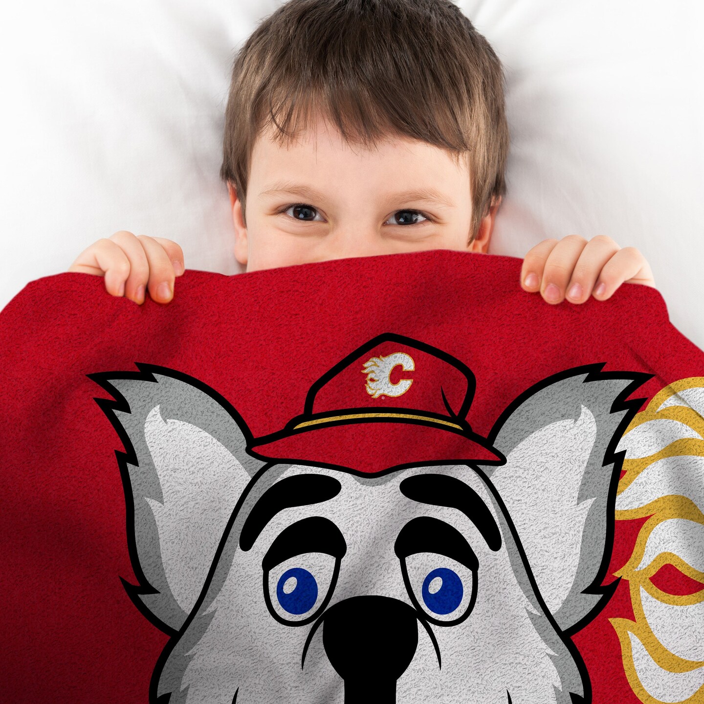Sleep Squad Calgary Flames Harvey the Hound Mascot 60&#x201D; x 80&#x201D; Raschel Plush Hockey Blanket