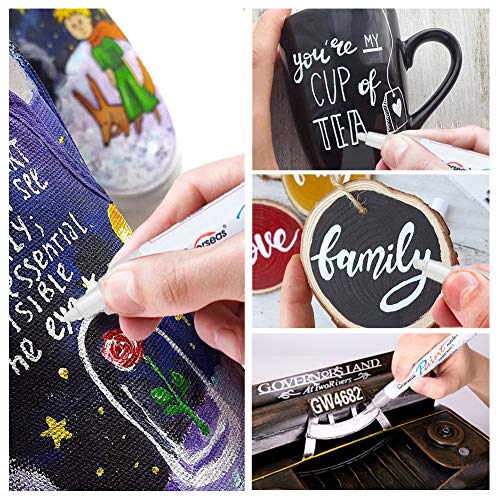 6 Silver Paint Markers Pens - Permanent Oil Based Metallic Paint Pen, Medium Tip, Quick Dry and Waterproof Marker for Rock, Wood, Fabric, Plastic, Canvas, Glass, Mugs, Canvas