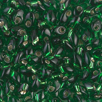 Miyuki Long Magatamas 4x7mm, Silver Lined Green, LMA-16, 8.5 grams