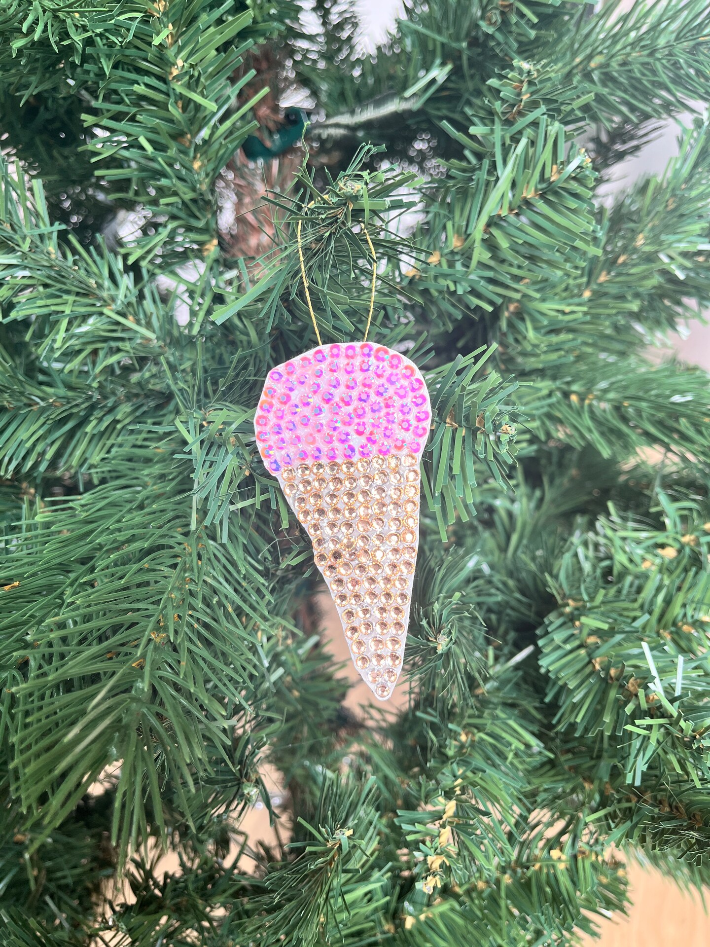 Ice Cream Cone Ornament | Ice Cream Cone Bag Charm | Bedazzled Ornament ...