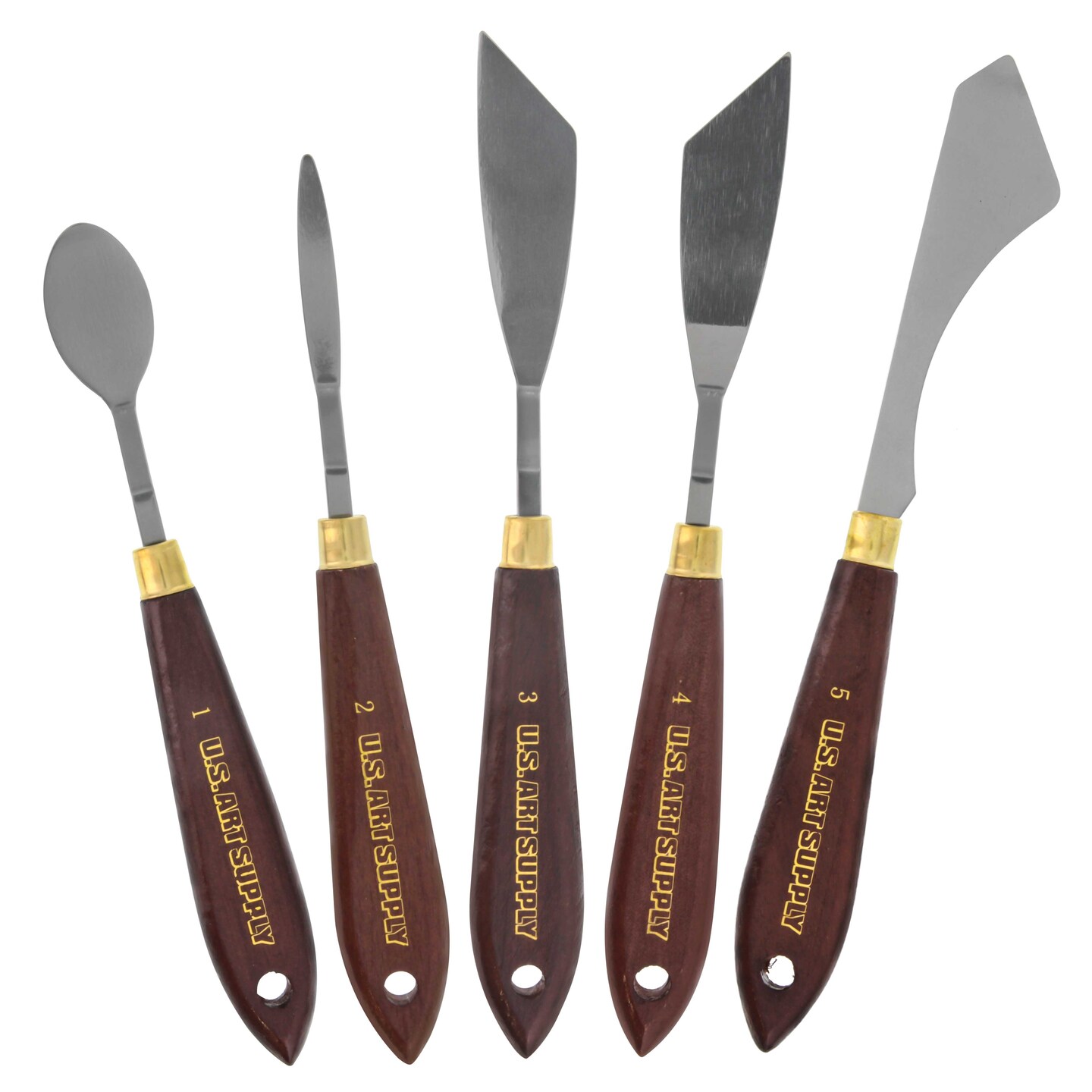 U.S. Art Supply 5Piece Artist Stainless Steel Palette Knife Set Wood Hande Spatula Painting