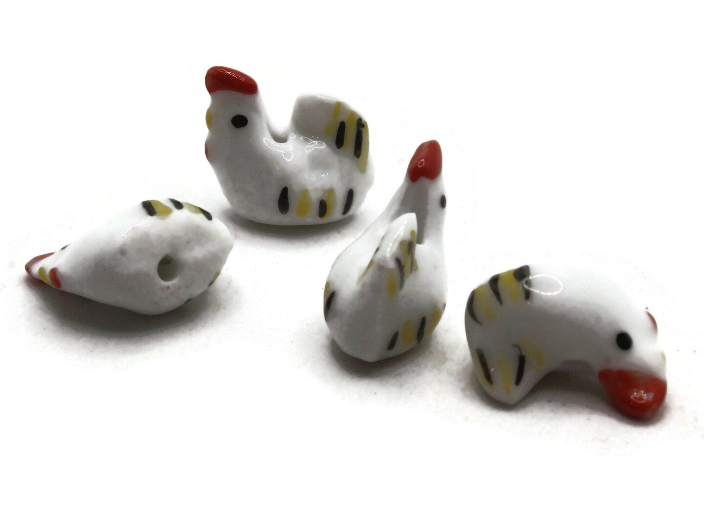 4 17mm White Porcelain Chicken Beads