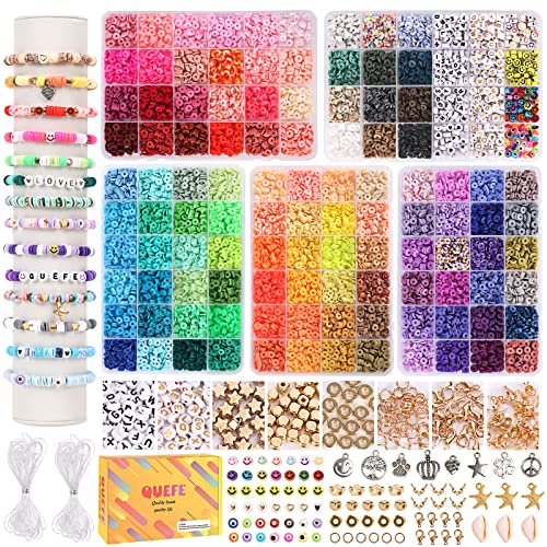 QUEFE 10800pcs Clay Beads for Friendship Bracelet Making Kit, 108 Colors Polymer Heishi Beads for Girls 8-12, Letter Beads for Jewelry Making Kit, for Preppy, Gifts, Crafts