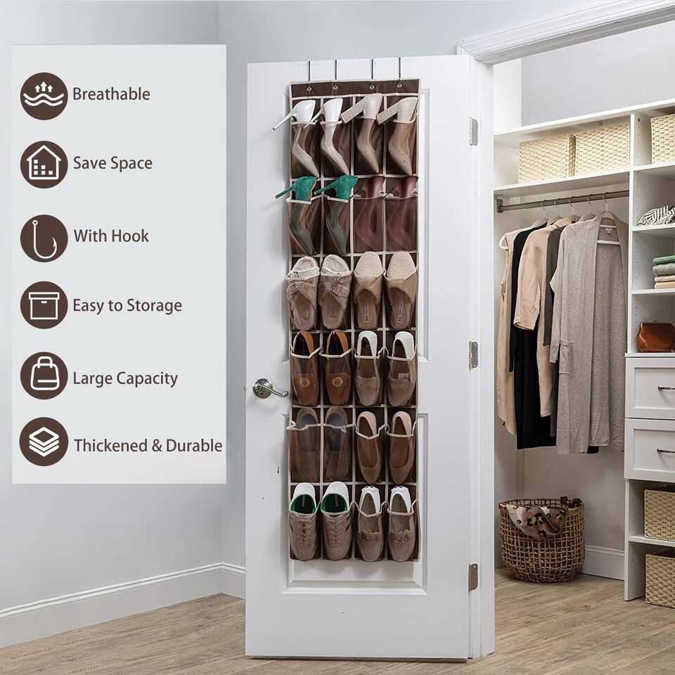 24 Grids Over Door Shoe Organizer Rack Hanging Storage Holder