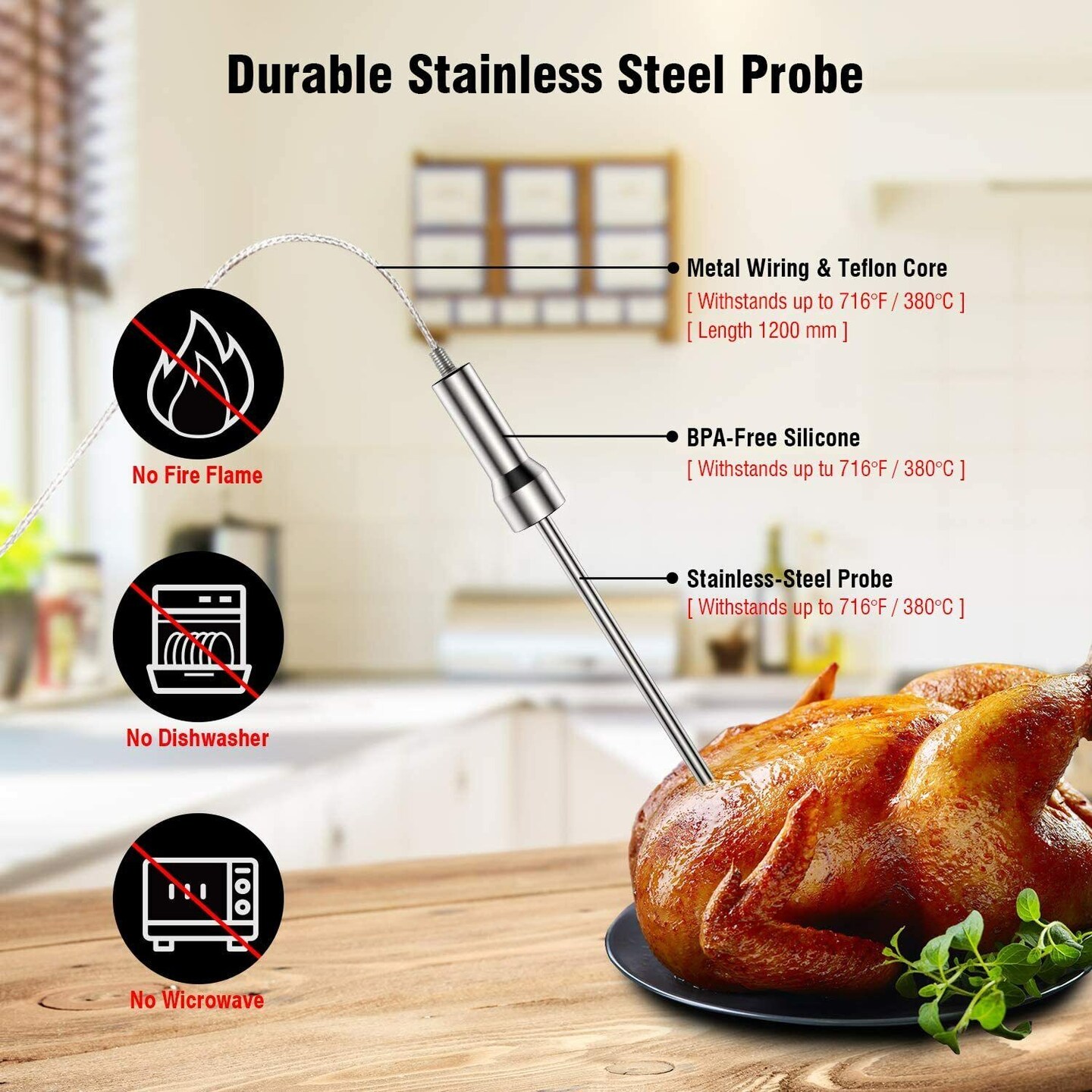 Cooking Digital Thermometer 2 Stainless Probes for BBQ Food Grill