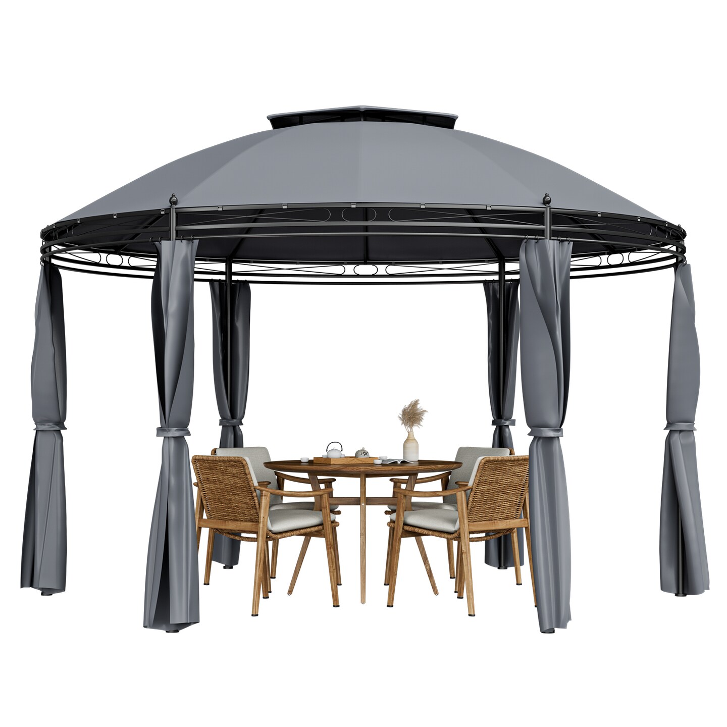 Outdoor Patio Round Dome Gazebo Canopy Shelter with Double Roof Steel