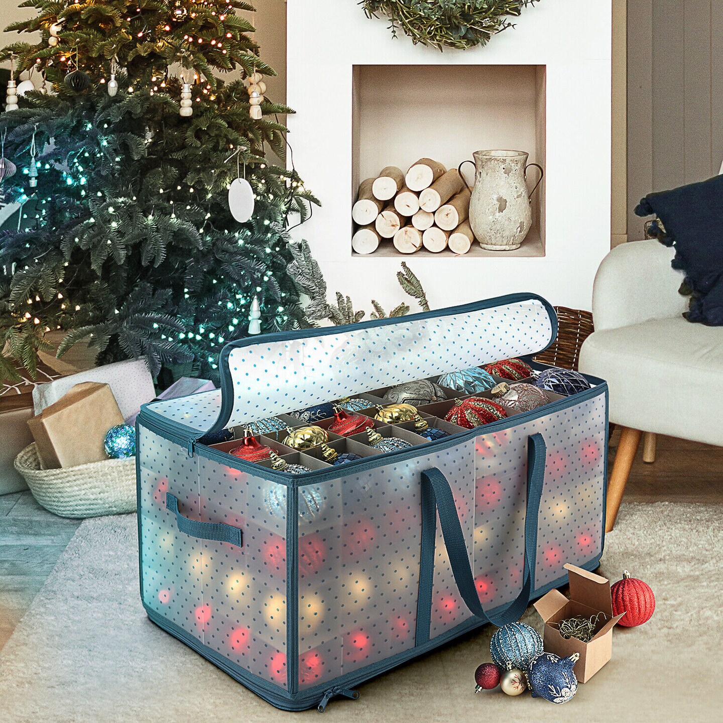 128slots Christmas Ornament Storage Box Container 1pack